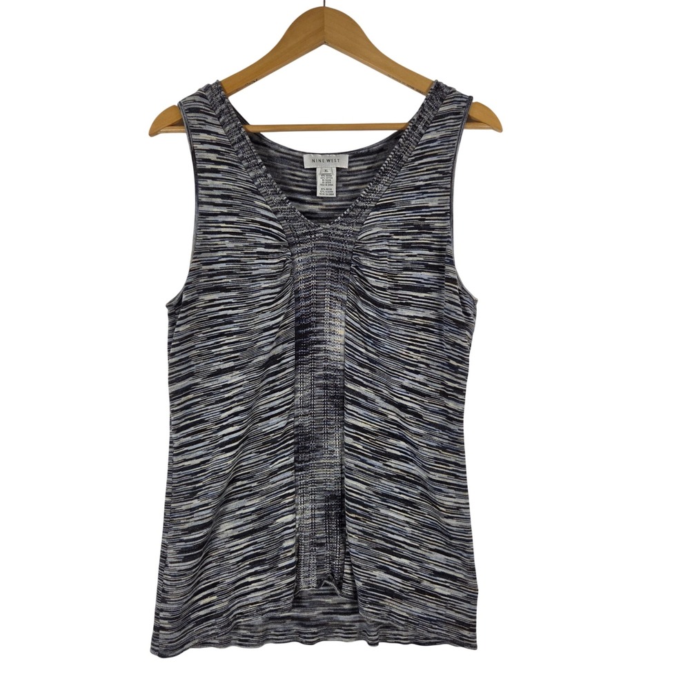 Nine West Womens XL Blue Space Dye Knit V-Neck Sleeveless Tank Top